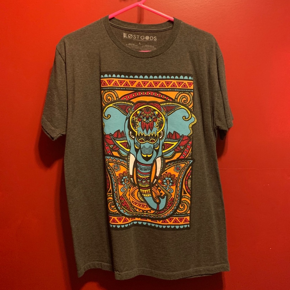 Men’s Large Lost Gods Tee Colorful Elephant
